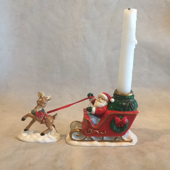 Vintage Midwest Rudolph/Santa/Sleigh Candle Holder - Picture 5 of 6
